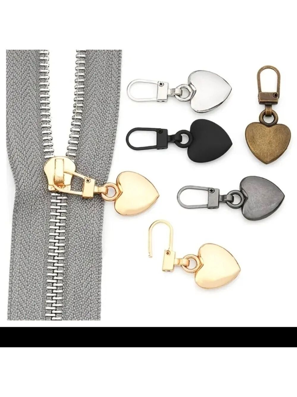Gold Replacement zipper pull Heart color yellow Gold New